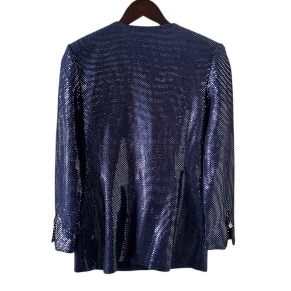 St. John Couture Dark Blue Paillette and Crystal 3/4 Sleeve Knit Jacket Size 2 - Picture 8 of 11